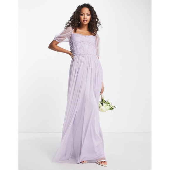 Anaya Bridesmaid puff sleeve maxi dress in lilac Size 6 Tulle - Picture 1 of 4